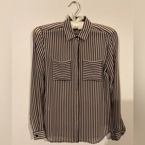 LOFT Long Sleeved Buttoned Blouse, Light Pink/Black Striped, Size XSP